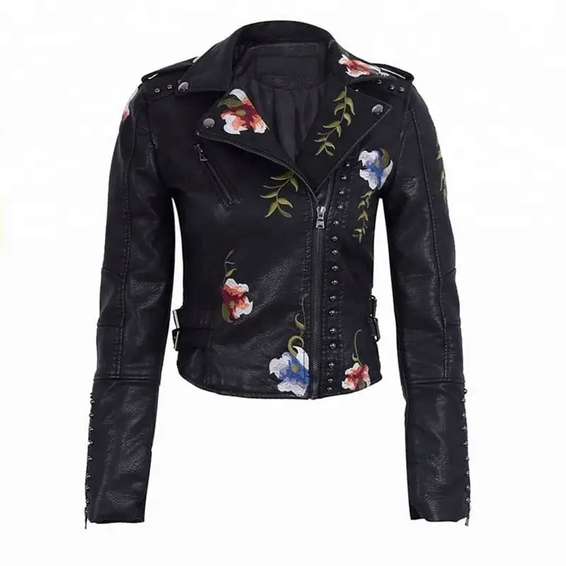 High Quality Wholesale Flower Embroidered Europe Leather Jaket Woman, Black,white or custom
High Quality Wholesale Flower Embroidered Europe Leather Jaket Woman, Black,white or custom