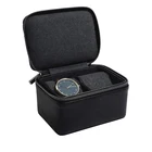 High Quality PU Leather Black Double Zipped watch box travel