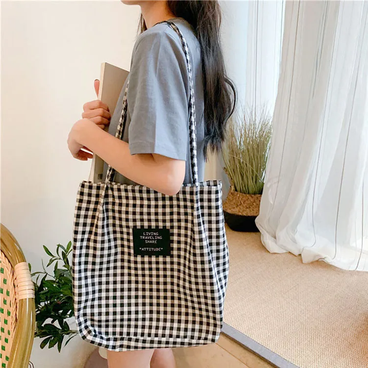 YASEN Custom LOGO Women Plaid Canvas Shoulder Bag Female Cotton Cloth Bag Eco Environmental Shopping Bag Girl Simple Tote
YASEN Custom LOGO Women Plaid Canvas Shoulder Bag Female Cotton Cloth Bag Eco Environmental Shopping Bag Girl Simple Tote