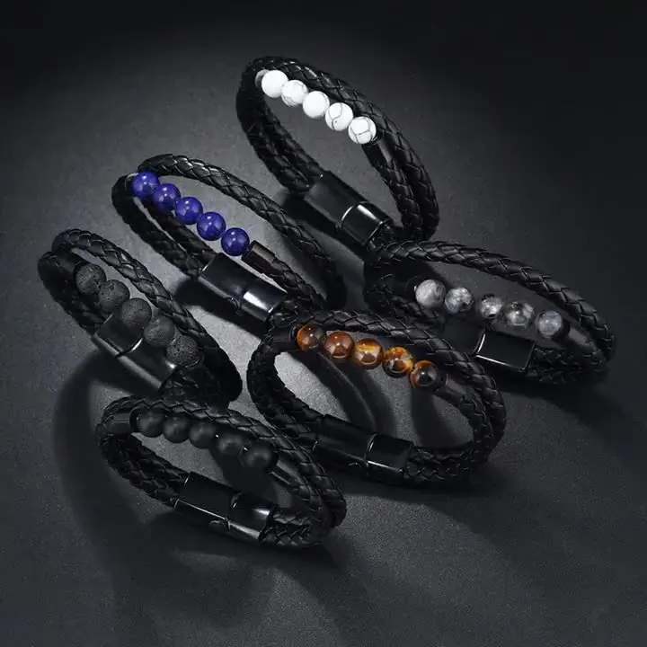 Hot Selling Men Multilayer Braided Stainless Steel Natural Stone Beaded Leather Charm Bracelet
Hot Selling Men Multilayer Braided Stainless Steel Natural Stone Beaded Leather Charm Bracelet