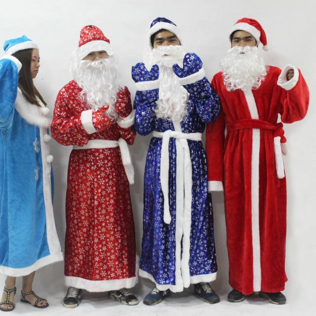 אדום גברים סנטה קלאוס תלבושות חג המולד בגדי זכר קוספליי חליפת עם חגורת זקן כובע מכנסיים