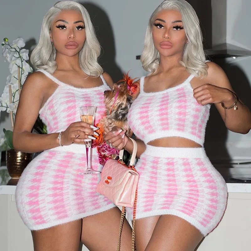 New Girls Houndstooth Design Sweet Party 2 Piece Skirts Dress Women Strap Knitted Pink Bodycon Outfits Tank Top, Houndstooth pattern
New Girls Houndstooth Design Sweet Party 2 Piece Skirts Dress Women Strap Knitted Pink Bodycon Outfits Tank Top, Houndstooth pattern