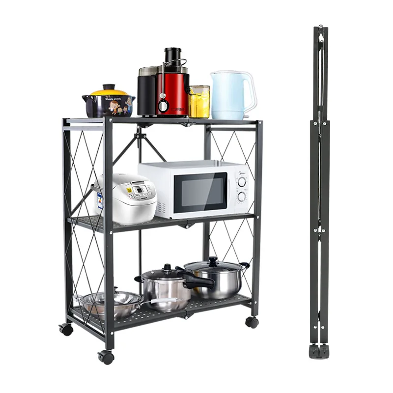 Foldable Kitchen Storage Shelf Microwave Oven Rack 3-Layer Movable Organizer Shelf, Black/white
Foldable Kitchen Storage Shelf Microwave Oven Rack 3-Layer Movable Organizer Shelf, Black/white