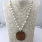 Crystal Personalized Monogram Wooden Pendant Pearl Beads Necklace