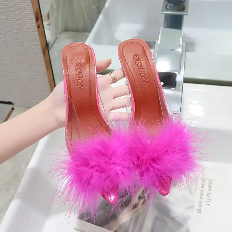 Transparent heels for women summer slippers fuzzy furry heels with fur sandals
Transparent heels for women summer slippers fuzzy furry heels with fur sandals