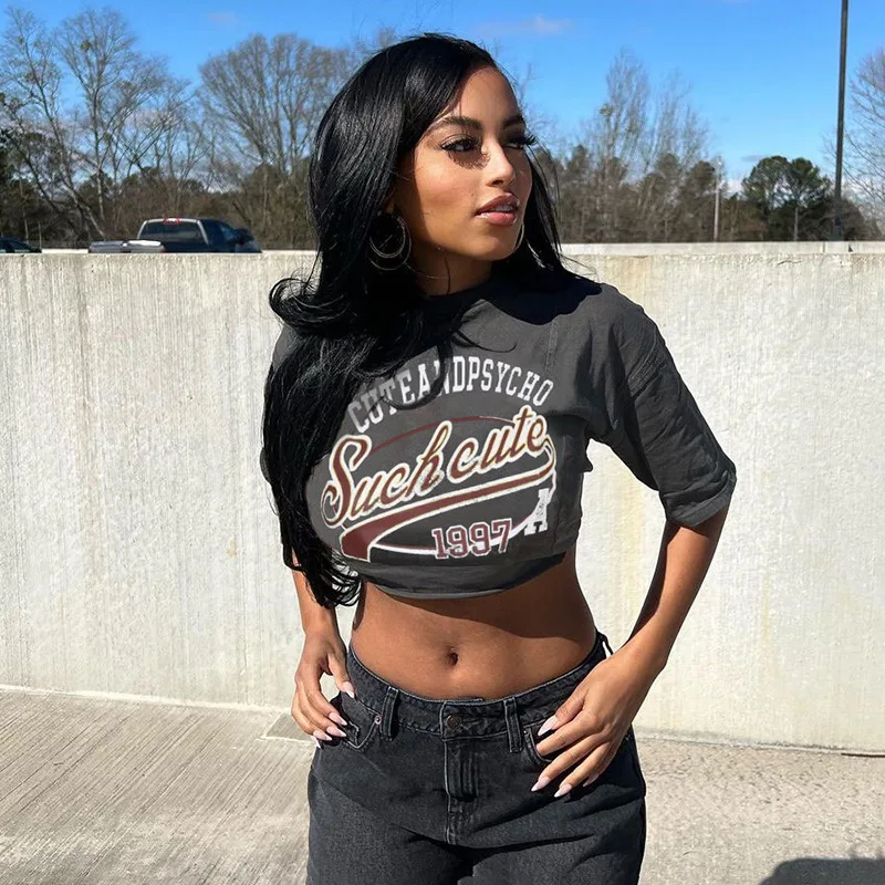 2022 New Arrival Womens Crop Top Vintage Letter Print Basic Slim Fit Cropped Crew Neck Short Sleeve Top T Shirt
2022 New Arrival Womens Crop Top Vintage Letter Print Basic Slim Fit Cropped Crew Neck Short Sleeve Top T Shirt