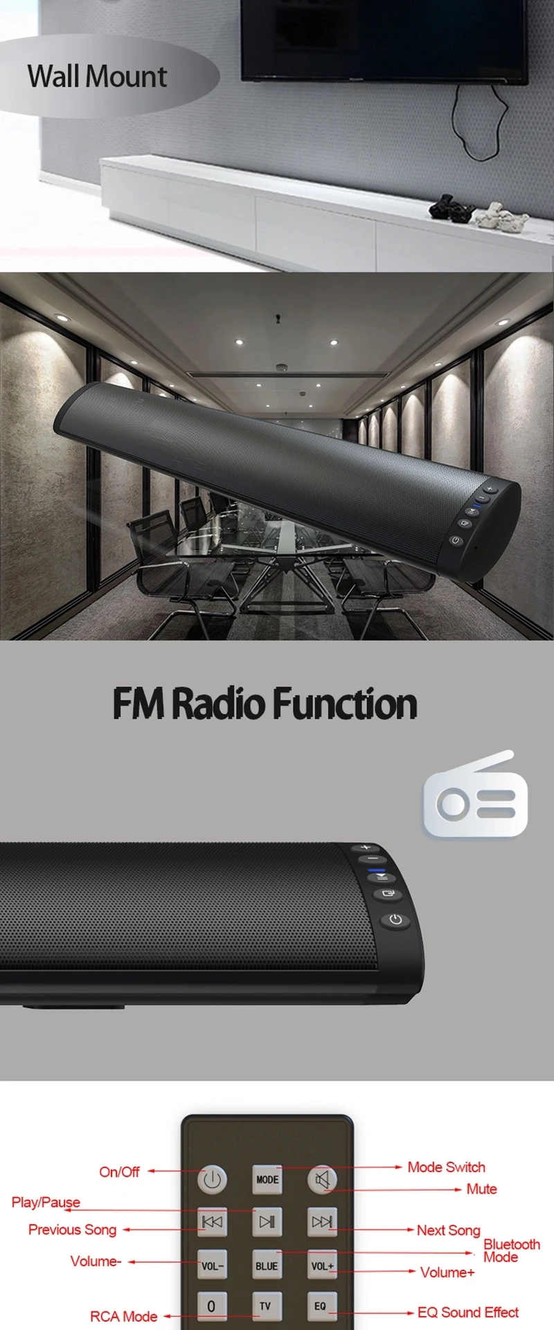 Best wall mount sound bar home theater system speaker with subwoofer bluetooth - ANKUX.COM