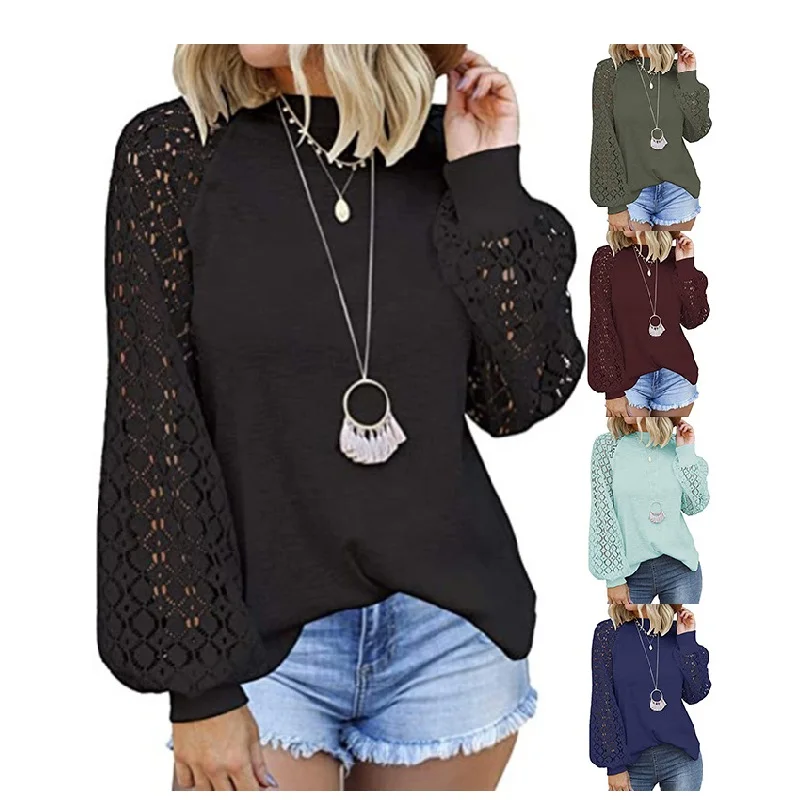 2022 New Sexy Women 's Long Sleeve Tops Lace Casual Loose Blouses solid color T Shirts
2022 New Sexy Women 's Long Sleeve Tops Lace Casual Loose Blouses solid color T Shirts