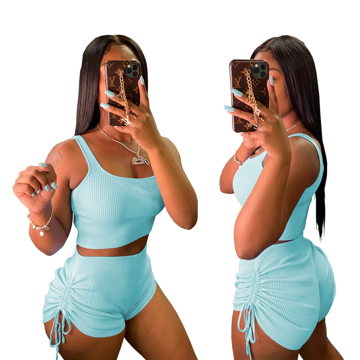 2021 fashion summer rib knit tank top with drawstring short pant two 2 piece shorts set for woman
2021 fashion summer rib knit tank top with drawstring short pant two 2 piece shorts set for woman