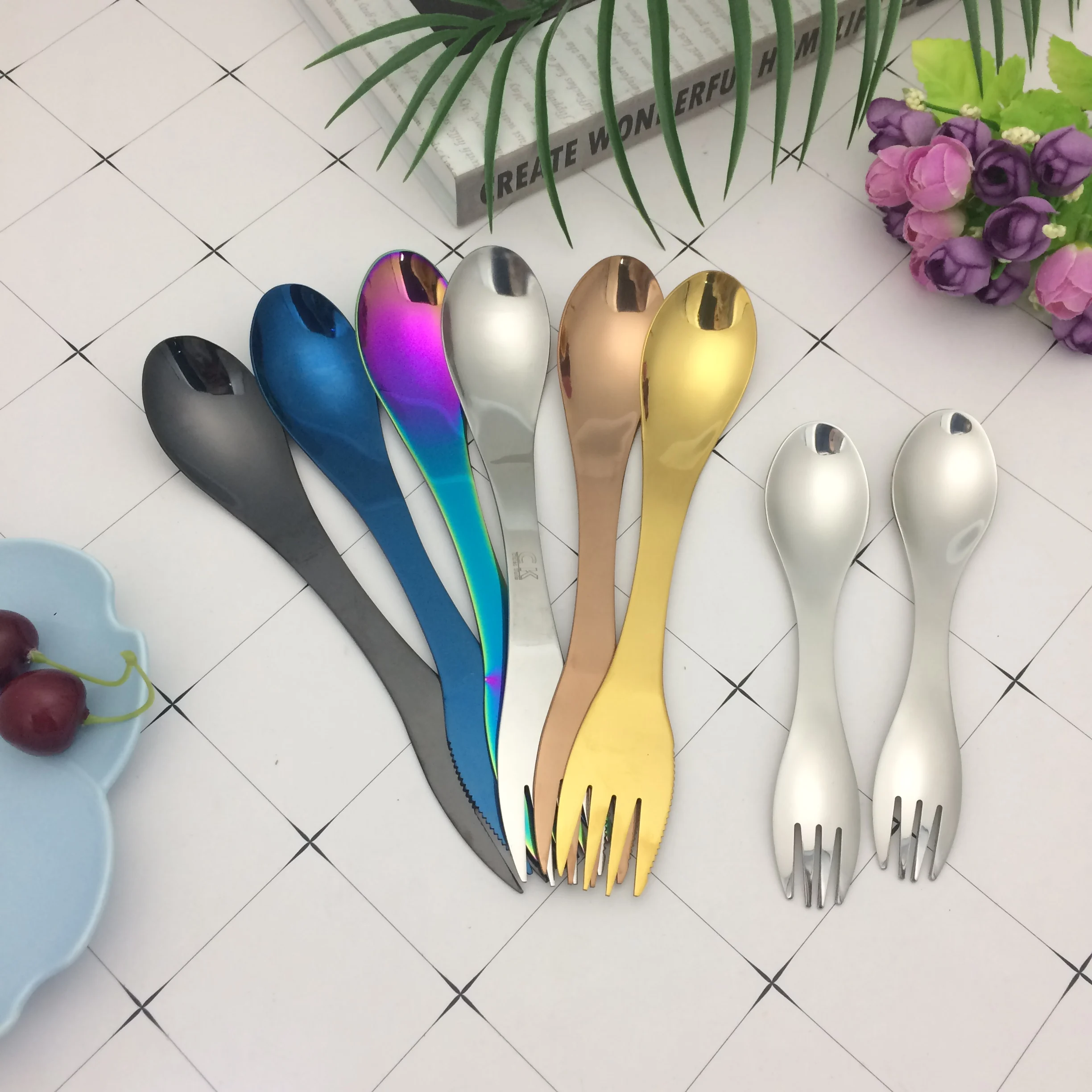 2020 New style flatware set Amazon best selling spoon fork set stainless steel picnic outdoor titanium metal spork, Silver or gold
2020 New style flatware set Amazon best selling spoon fork set stainless steel picnic outdoor titanium metal spork, Silver or gold