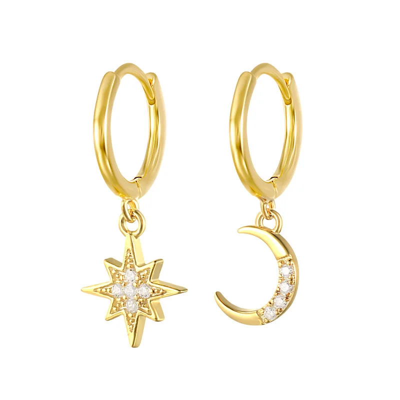Women Gold plated 925 sterling silver cubic zircon moon star earring, Gold and silver
Women Gold plated 925 sterling silver cubic zircon moon star earring, Gold and silver