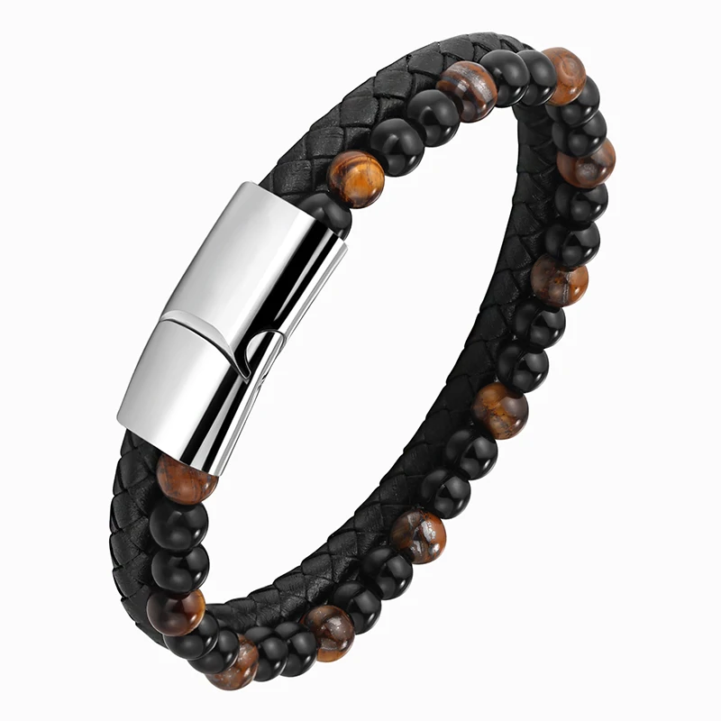 Stainless Steel Clasp Nature Stone Jewelry Lave Beads Tiger Eye Mens Leather Bracelet, Black
Stainless Steel Clasp Nature Stone Jewelry Lave Beads Tiger Eye Mens Leather Bracelet, Black