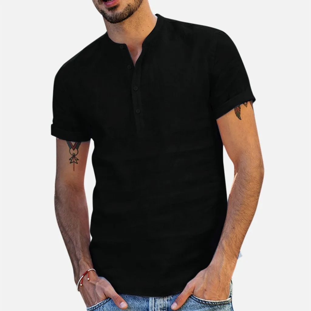 Men's stand collar cotton linen short sleeve shirt t shirt men plain t-shirts gents t-shirt
Men's stand collar cotton linen short sleeve shirt t shirt men plain t-shirts gents t-shirt