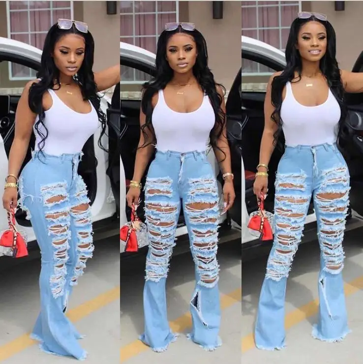 Summer hot sale broken High Waisted Flared Bell Bottom ripped jeans women, Light blue/dark blue/dark
Summer hot sale broken High Waisted Flared Bell Bottom ripped jeans women, Light blue/dark blue/dark