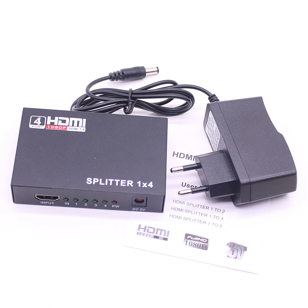 HD Splitter 1 In 4 Out Full HD 4-Port Hub Repeater Amplifier v1.4 3d 4K 1080p hd 1.4 splitter For HDTV DVD PS3 Xbox EU
