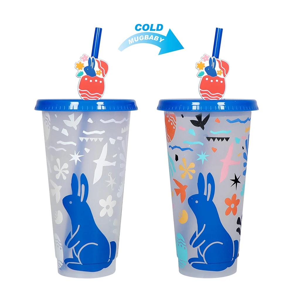 

New Kid Pp Drink Reusable Colour Plastic Tumbler Cold Color Changing Bunny Easter Gift Mug Cup