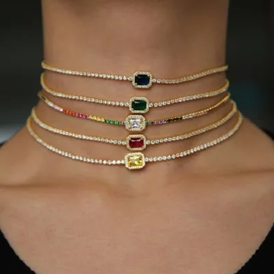 European Fashion Bling Bling Rhinestone Crystal Tennis Chain Necklace Colorful Rectangle Crystal Choker Necklaces
European Fashion Bling Bling Rhinestone Crystal Tennis Chain Necklace Colorful Rectangle Crystal Choker Necklaces