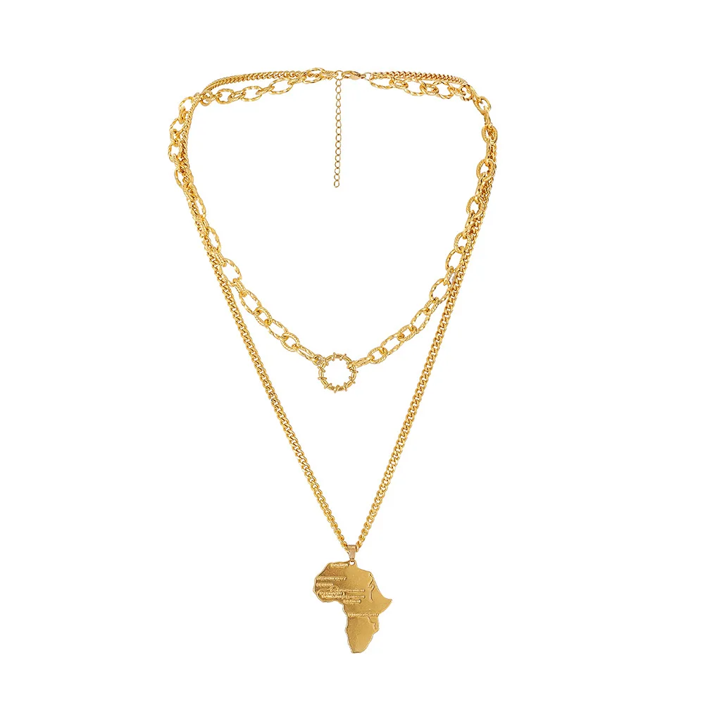 Hip Hop Double Layer Stainless Steel Gold Plated Jewelry African Map And Circle Pendant Necklace Men Women Gift Map Necklace
Hip Hop Double Layer Stainless Steel Gold Plated Jewelry African Map And Circle Pendant Necklace Men Women Gift Map Necklace