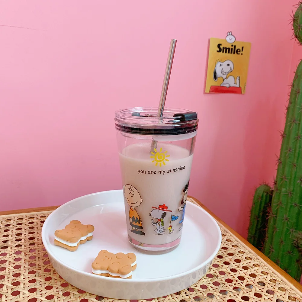 Glass water cup with cute puppy print breakfast milk juice high temperature water cup with straw and handle, Cartoon
Glass water cup with cute puppy print breakfast milk juice high temperature water cup with straw and handle, Cartoon