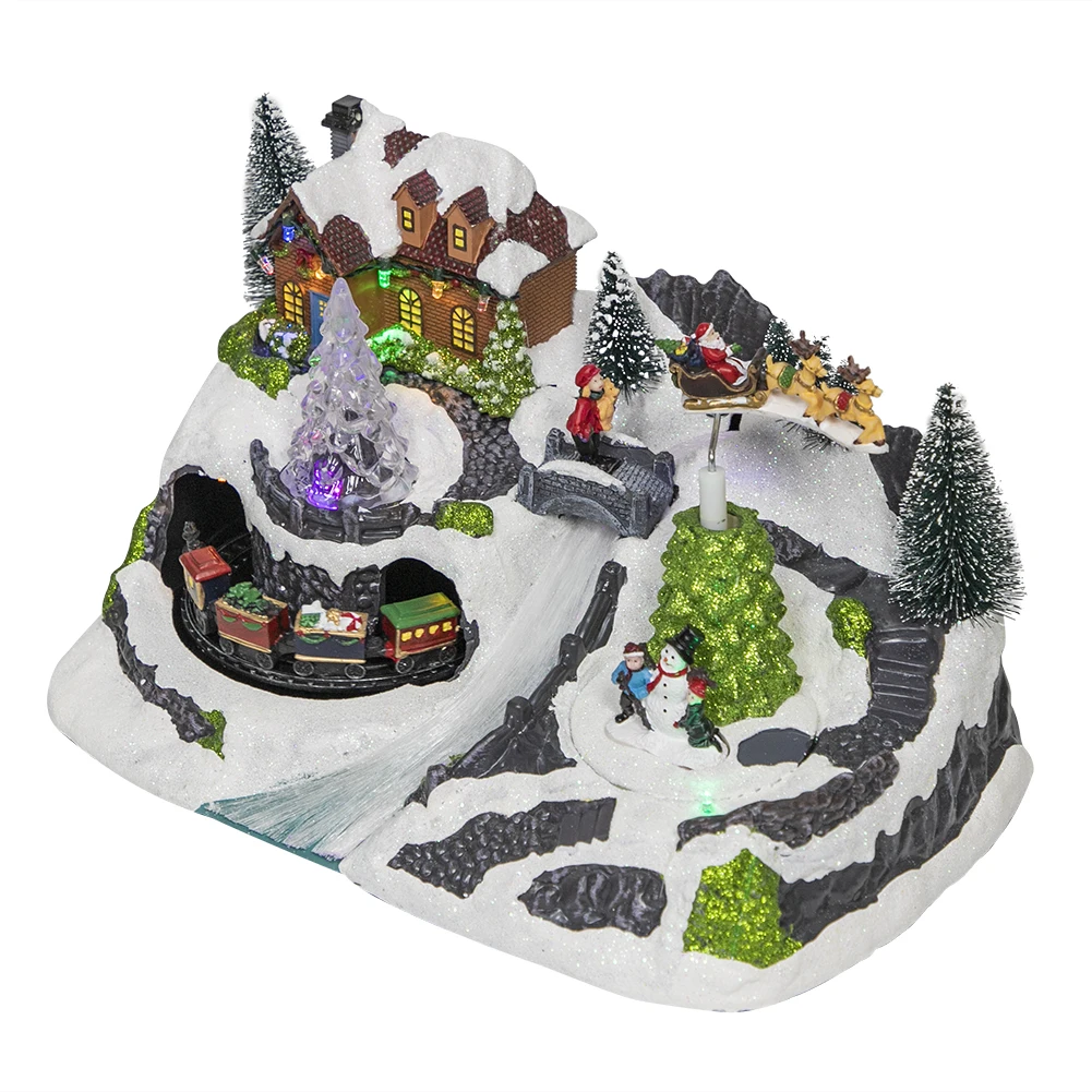 Polyresin Christmas LED House with Santa kids & rolling water mill fly reindeer train rotating
Polyresin Christmas LED House with Santa kids & rolling water mill fly reindeer train rotating