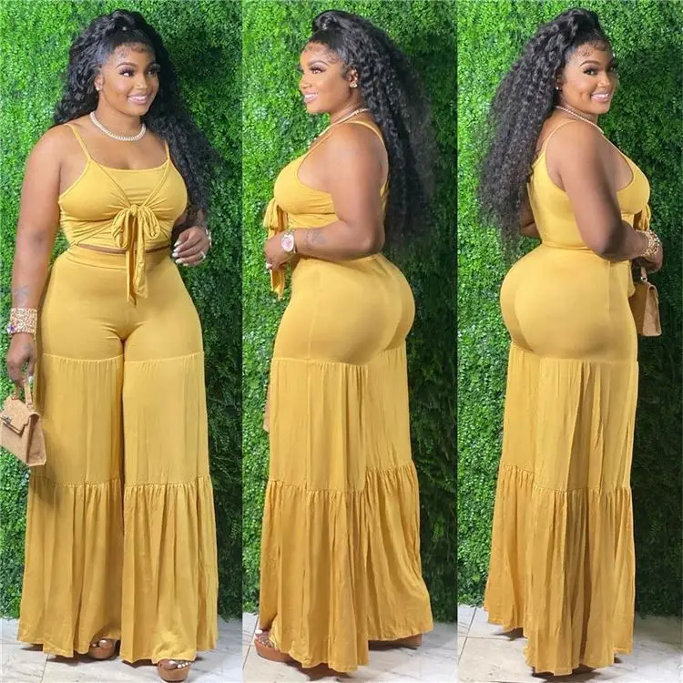 TINA Amazon 2021 Fashionable Solid Bandage Strap Crop Top Wide Leg Pants Two Piece Set Women Clothing
TINA Amazon 2021 Fashionable Solid Bandage Strap Crop Top Wide Leg Pants Two Piece Set Women Clothing