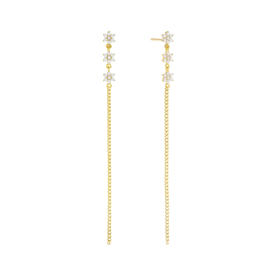 

New fashion jewelry women 925 silver 14k gold plated white diamonds flower cuban chain drop earrings