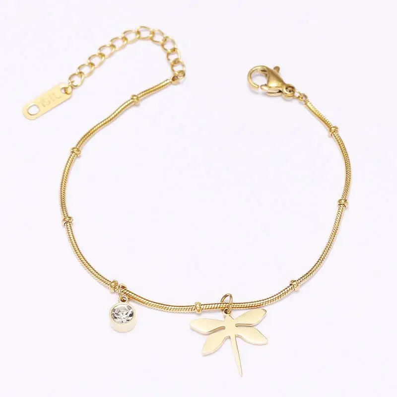 Korean Fashion Manufacturer Price Gold Plated Stainless Steel Dragonfly Shaped Pendant Zircon Adjustable Bracelet
Korean Fashion Manufacturer Price Gold Plated Stainless Steel Dragonfly Shaped Pendant Zircon Adjustable Bracelet