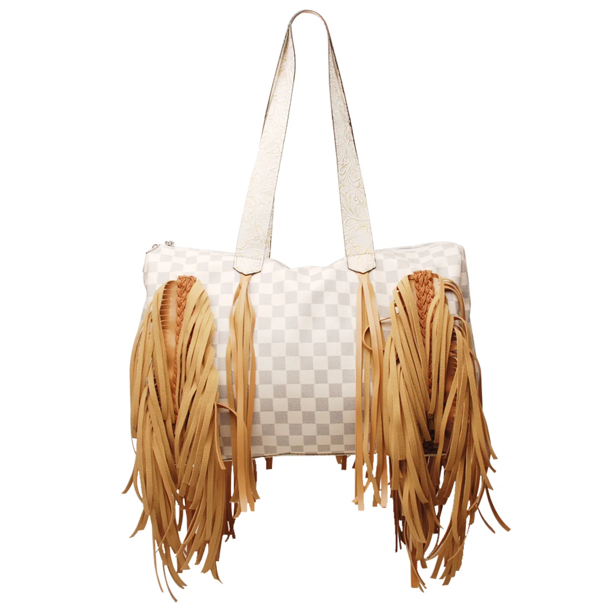 Women's Large PU Leather Weekender Duffel Bag dom1001800 PU check tote bag with tassels for Carry On and Hospital, White/brown
Women's Large PU Leather Weekender Duffel Bag dom1001800 PU check tote bag with tassels for Carry On and Hospital, White/brown