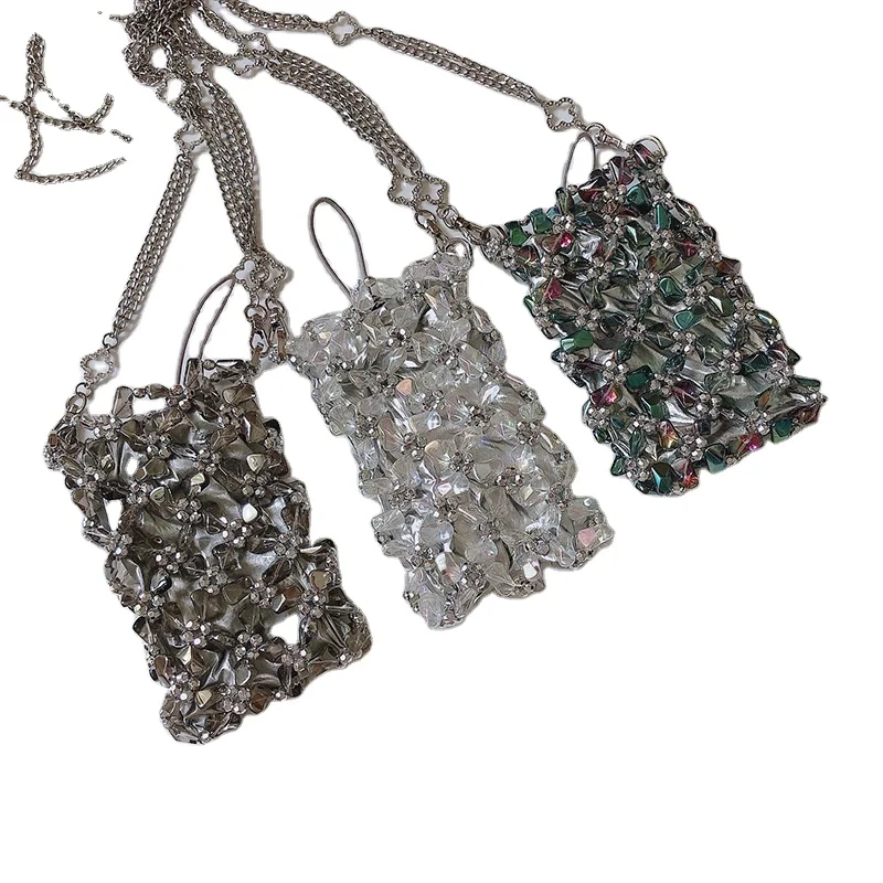 Mini colorful special-shaped crystal chain bag handmade beaded small shoulder bag transparent little fairy mobile phone bag 
Mini colorful special-shaped crystal chain bag handmade beaded small shoulder bag transparent little fairy mobile phone bag