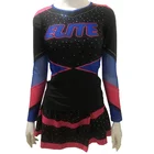 Free design sublimation lycra cheer uniforms with rhinestones red and blue