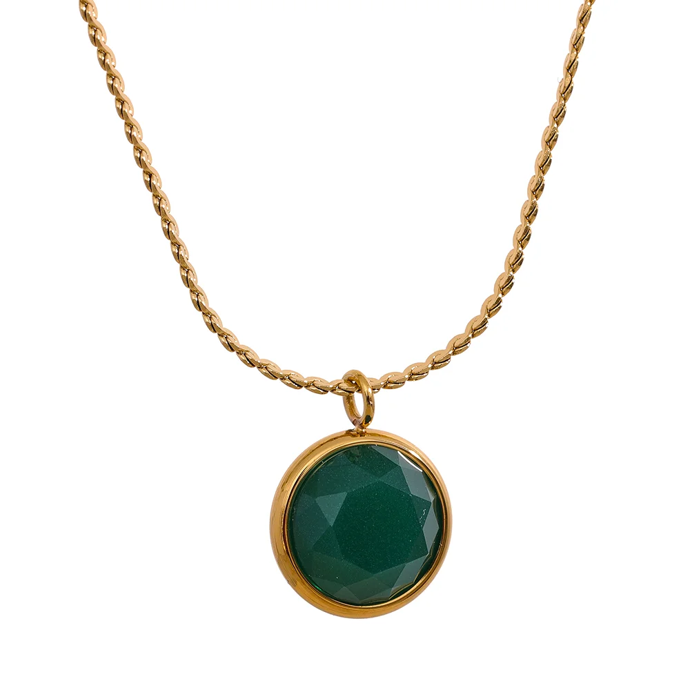 JINYOU 1694 Green Pink Natural Stone Round Chic Pendant Stainless Steel Fashion Necklace Women Thin Chain Collar Korean Jewelry
JINYOU 1694 Green Pink Natural Stone Round Chic Pendant Stainless Steel Fashion Necklace Women Thin Chain Collar Korean Jewelry
