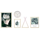 Nordic style set of 5 home wall decoration art framed oil painting on canvas with clock and hanging shelf