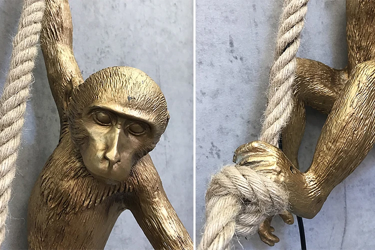 Factory price gold white black animal hanging resin chandelier pendant light led monkey lamp for children kids room