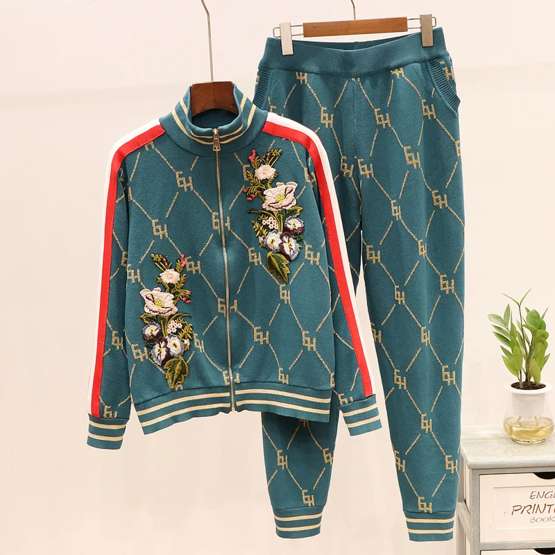 High Quality Women's Clothing Set Tiger Flower Embroidery Cardigan Sweater Zip Jacket Pants 2 Piece Knit Set Winter Tracksuits
High Quality Women's Clothing Set Tiger Flower Embroidery Cardigan Sweater Zip Jacket Pants 2 Piece Knit Set Winter Tracksuits