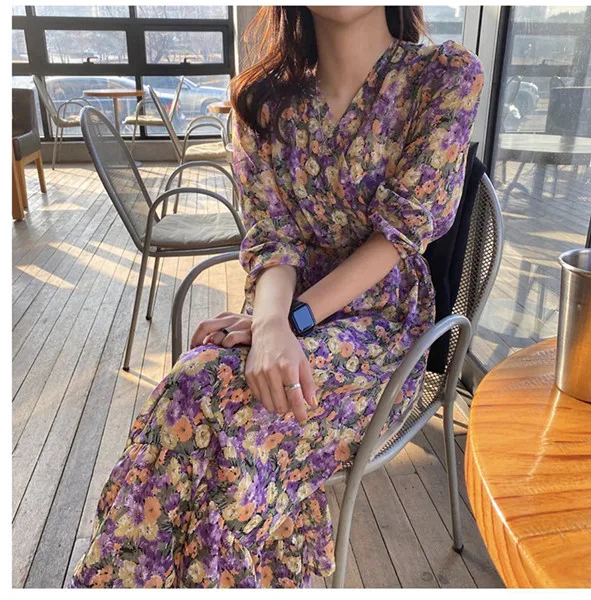 p200 New Korean Chic Purple Floral Print Long Sleeve Chiffon Long Dress Women Autumn Dresses Clothing
p200 New Korean Chic Purple Floral Print Long Sleeve Chiffon Long Dress Women Autumn Dresses Clothing