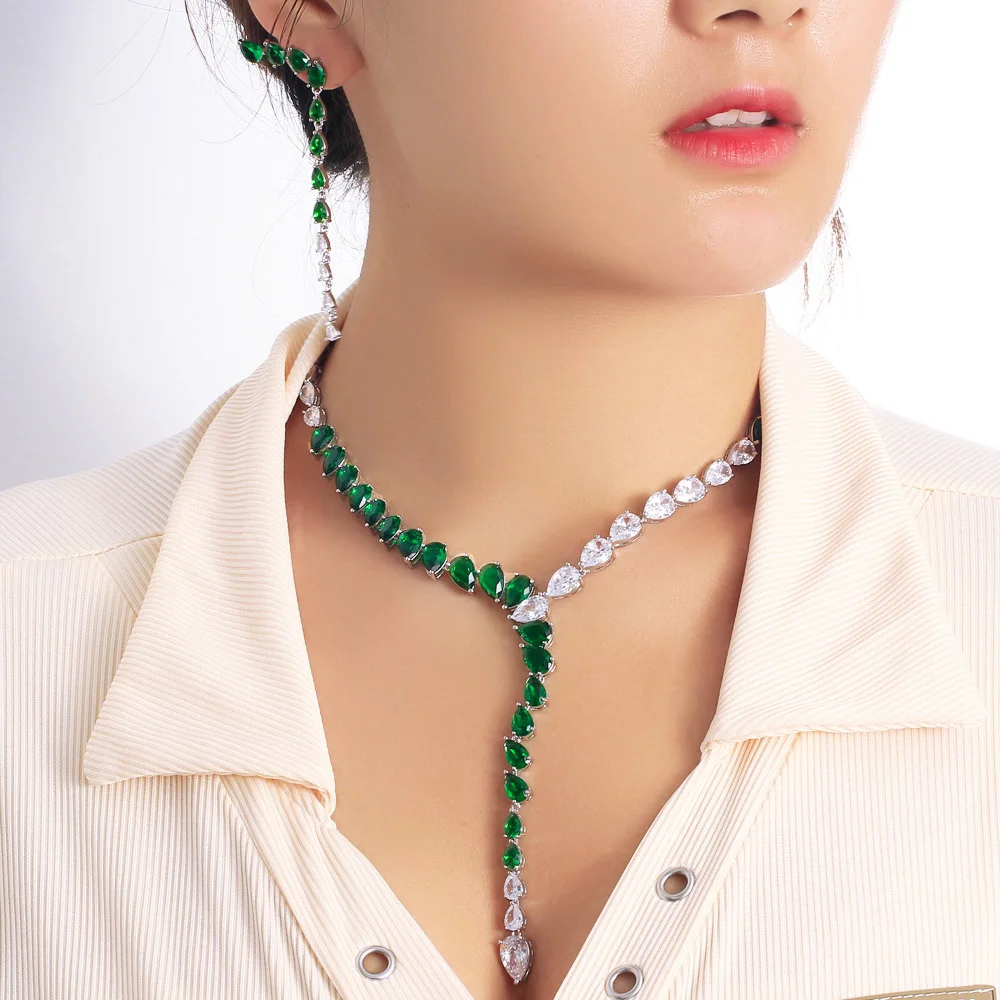 Luxury Green White Colour Zircon Water Drop Pendant Long Earrings Y Shape Necklace Women Party Tennis Necklace Chain Jewelry Set
Luxury Green White Colour Zircon Water Drop Pendant Long Earrings Y Shape Necklace Women Party Tennis Necklace Chain Jewelry Set