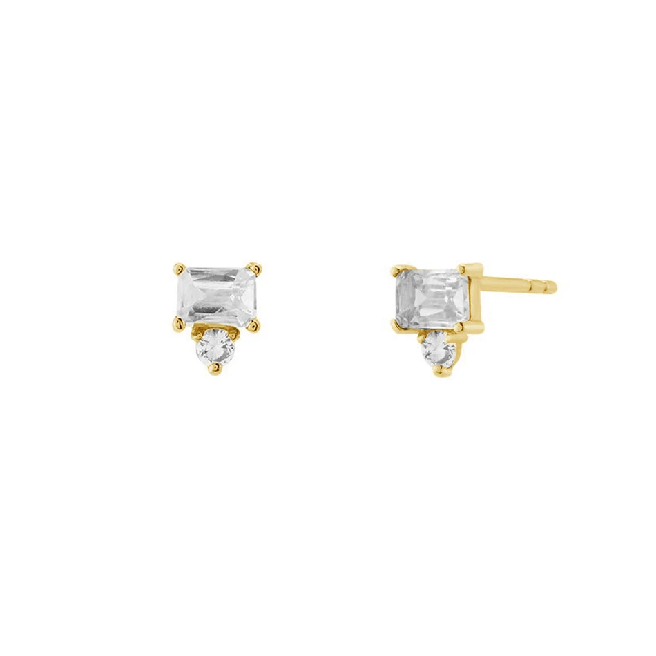 Women Fashion Earrings 18K Gold Plated Brass White Sapphire Duo Studs Earrings With Zircon
Women Fashion Earrings 18K Gold Plated Brass White Sapphire Duo Studs Earrings With Zircon