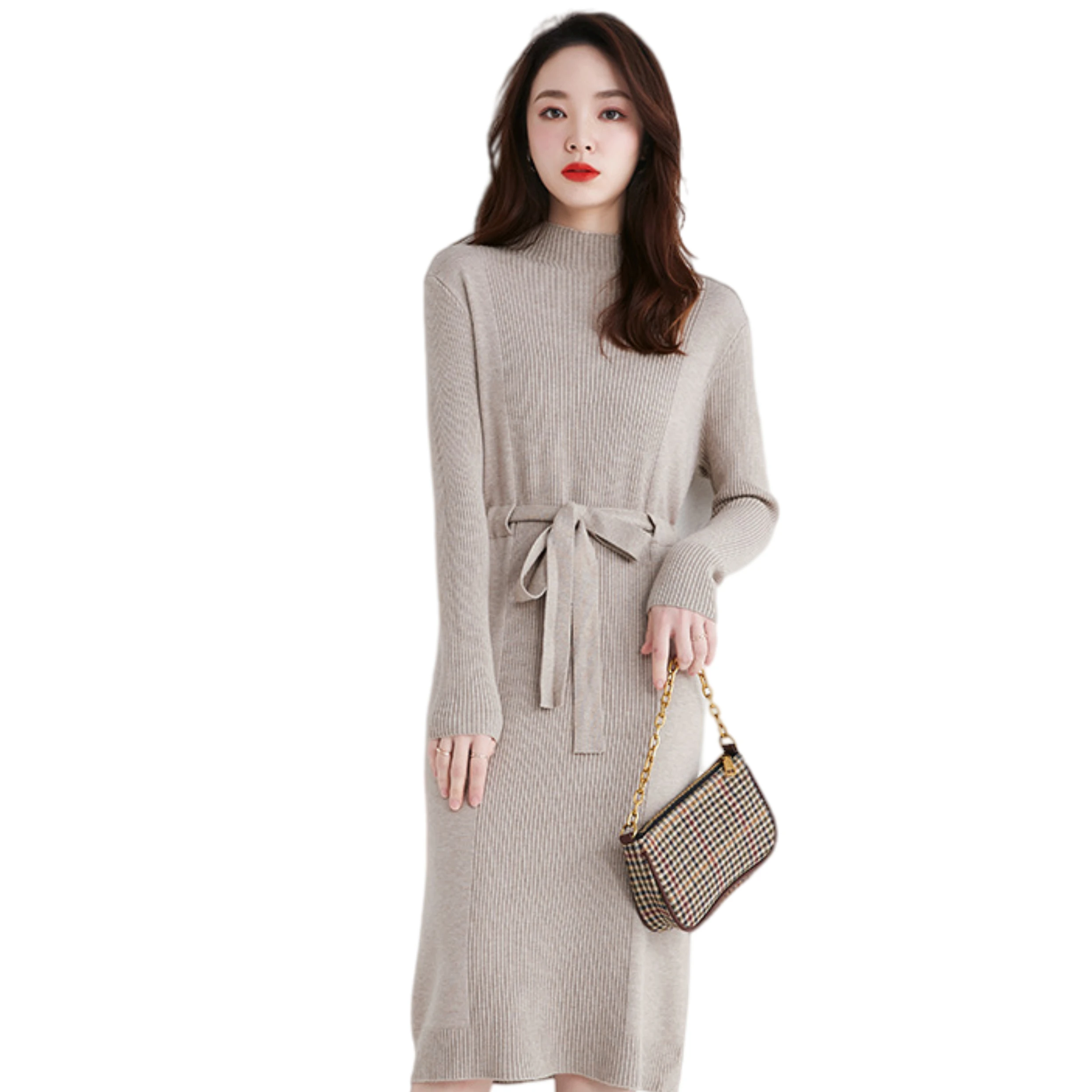 Temperamental Lace-up Knit Dress Medium and Long Slim Knit Sweater Skirt, Khaki, black
Temperamental Lace-up Knit Dress Medium and Long Slim Knit Sweater Skirt, Khaki, black