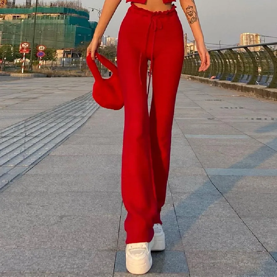 Nibber K21P01714 2021 Summer New Fashion Drawstring High Streetwear Ribbed Knitted Straight Office Lady Trousers Y2K Long Pants, Black / pink
Nibber K21P01714 2021 Summer New Fashion Drawstring High Streetwear Ribbed Knitted Straight Office Lady Trousers Y2K Long Pants, Black / pink