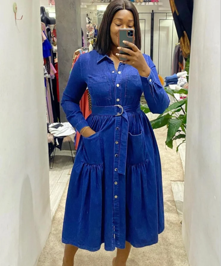 Hot Simple Solid Color Long Sleeve Denim Shirt Dress 3XL Loose Casual Ladies Maxi Dress With Belt, As showed
Hot Simple Solid Color Long Sleeve Denim Shirt Dress 3XL Loose Casual Ladies Maxi Dress With Belt, As showed