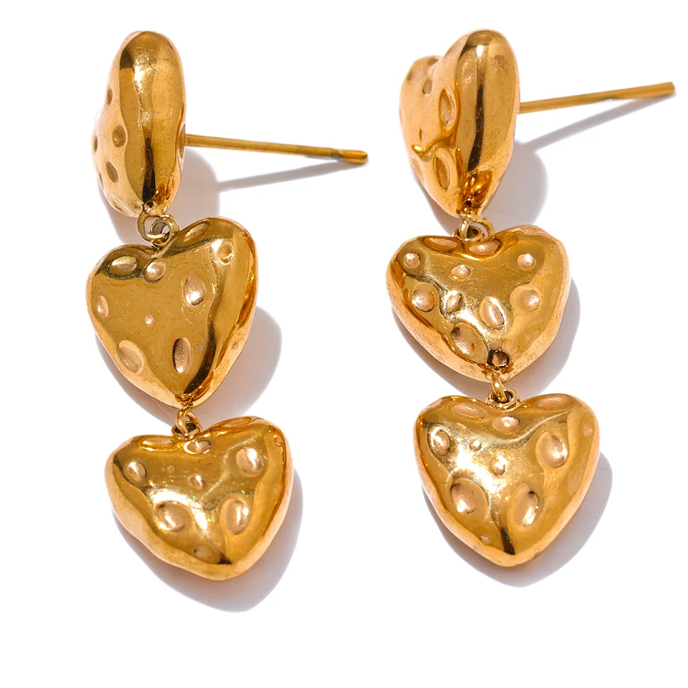 

JINYOU 2890 Stainless Steel Vintage Metal 18k Gold Plated Heart Love Drop Dangle Earrings Women Waterproof Romantic Jewelry Gift