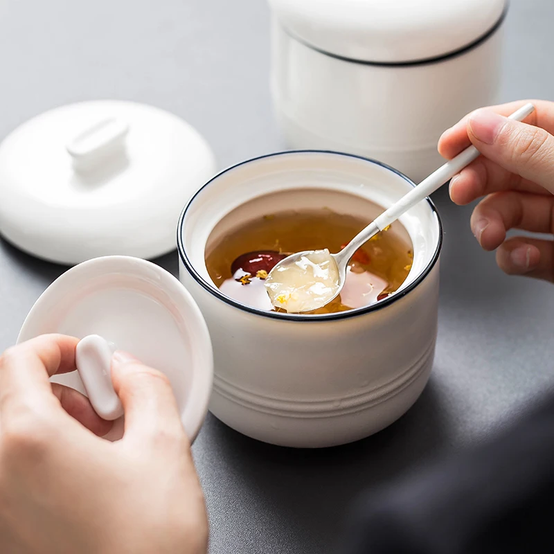 Italian Style High Quality White Ceramic Steamed Egg Bowl Bird's Nest Soup Bowl Jar With Lid Health Pot Dinner Bowl
Italian Style High Quality White Ceramic Steamed Egg Bowl Bird's Nest Soup Bowl Jar With Lid Health Pot Dinner Bowl
