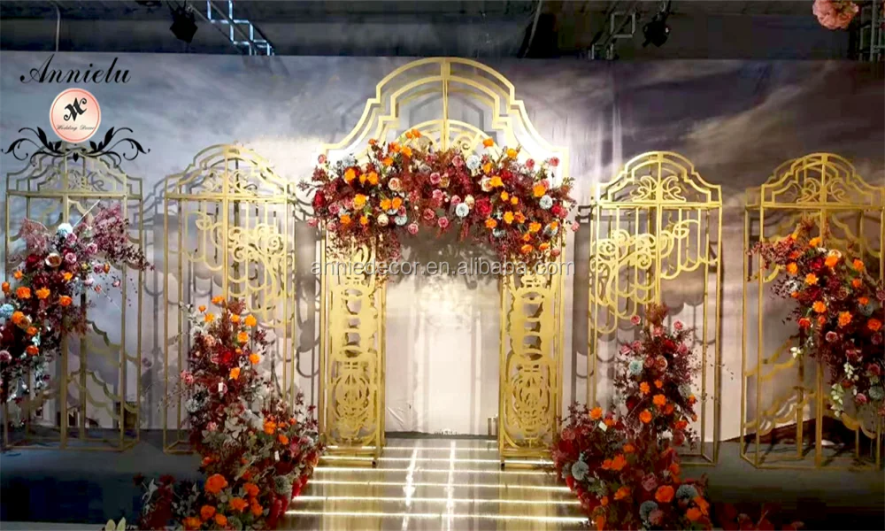 Wedding Decoration Backdrop, Large Romantic Golden Iron Stage Decoration Backdrop