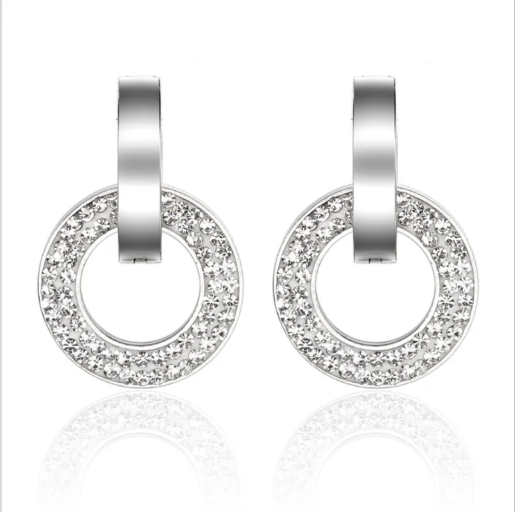 Trendy Stainless Steel Jewelry Shiny White Crystal Earrings Rose Gold Color Round Shape Christmas Gift, Silver color
Trendy Stainless Steel Jewelry Shiny White Crystal Earrings Rose Gold Color Round Shape Christmas Gift, Silver color