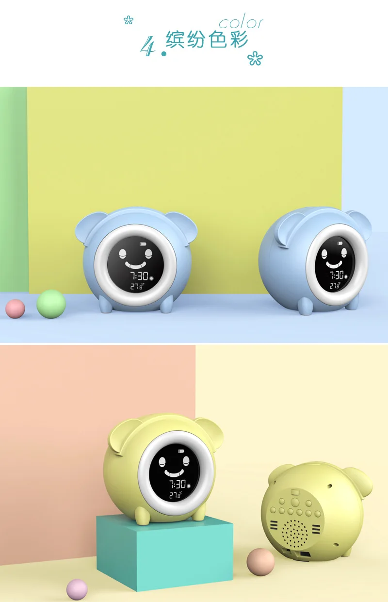 Amazon Hot Usb Charging Baby Children Sleep Training Alarm Clock Night Lights Led with Wake Up Light for Kids