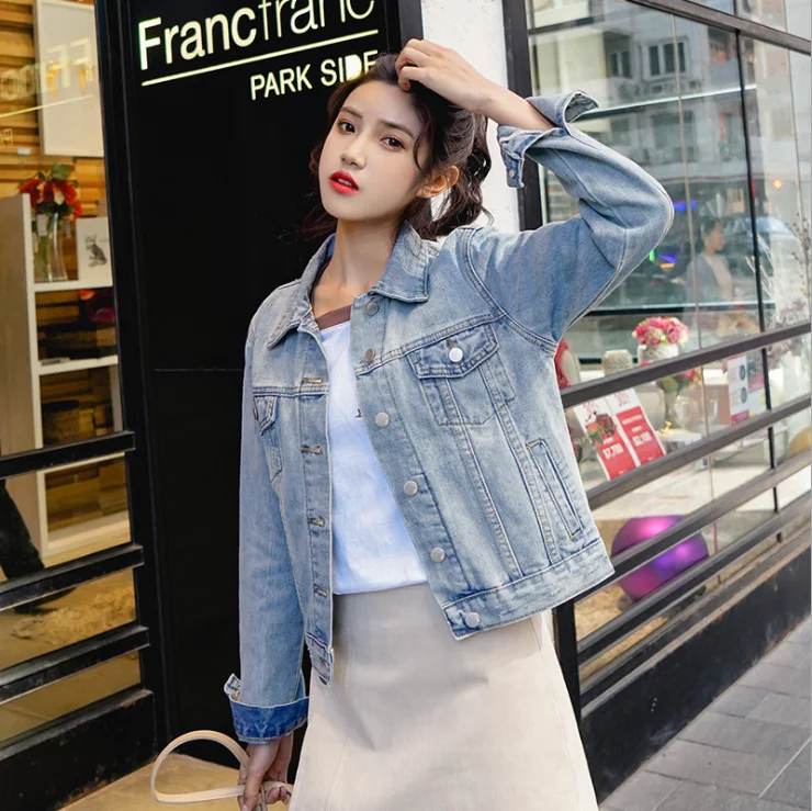 korean autumn loose retro ladies long blue jean denim jacket female coat, Sky blue
korean autumn loose retro ladies long blue jean denim jacket female coat, Sky blue