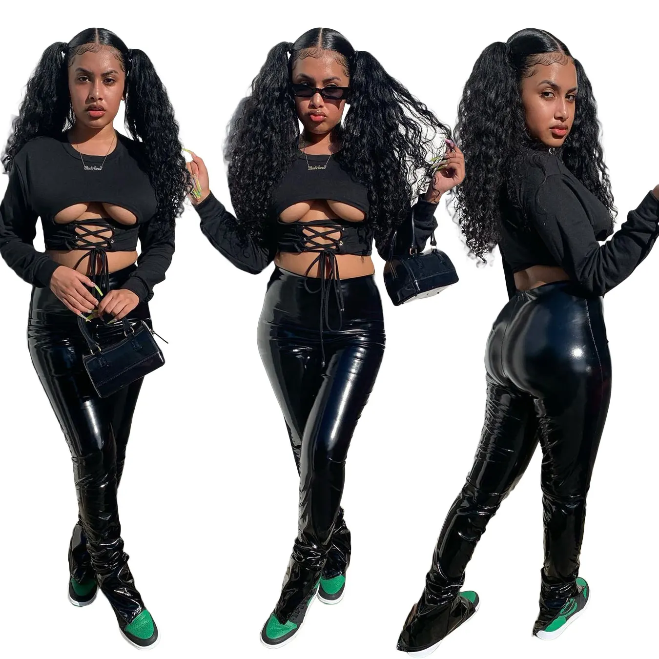 Foma LY9275 autumn winter outfits Women's Fashion casual set sexy bright elastic PU leather pants two piece suit
Foma LY9275 autumn winter outfits Women's Fashion casual set sexy bright elastic PU leather pants two piece suit