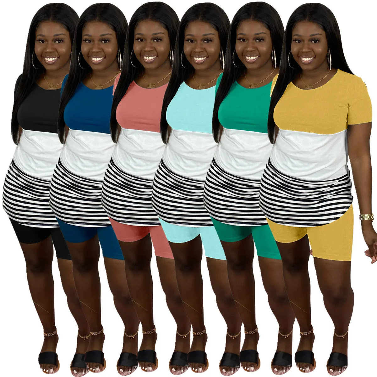 2021 New Set Woman Clothes Product Patchwork Stripes Fashion Casual Home Summer Clothing Women, 6 colors
2021 New Set Woman Clothes Product Patchwork Stripes Fashion Casual Home Summer Clothing Women, 6 colors