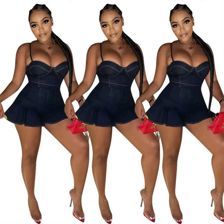 OSINA Good Quality Suspender Black Ruffles Summer Bodycon Short Rompers Women Denim Jean One Piece Jumpsuits
OSINA Good Quality Suspender Black Ruffles Summer Bodycon Short Rompers Women Denim Jean One Piece Jumpsuits