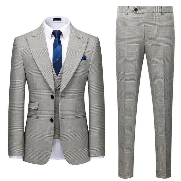 New arrival Men Plaid Single Breasted Business 3 Piece Light Grey Formal Wedding Suits
New arrival Men Plaid Single Breasted Business 3 Piece Light Grey Formal Wedding Suits